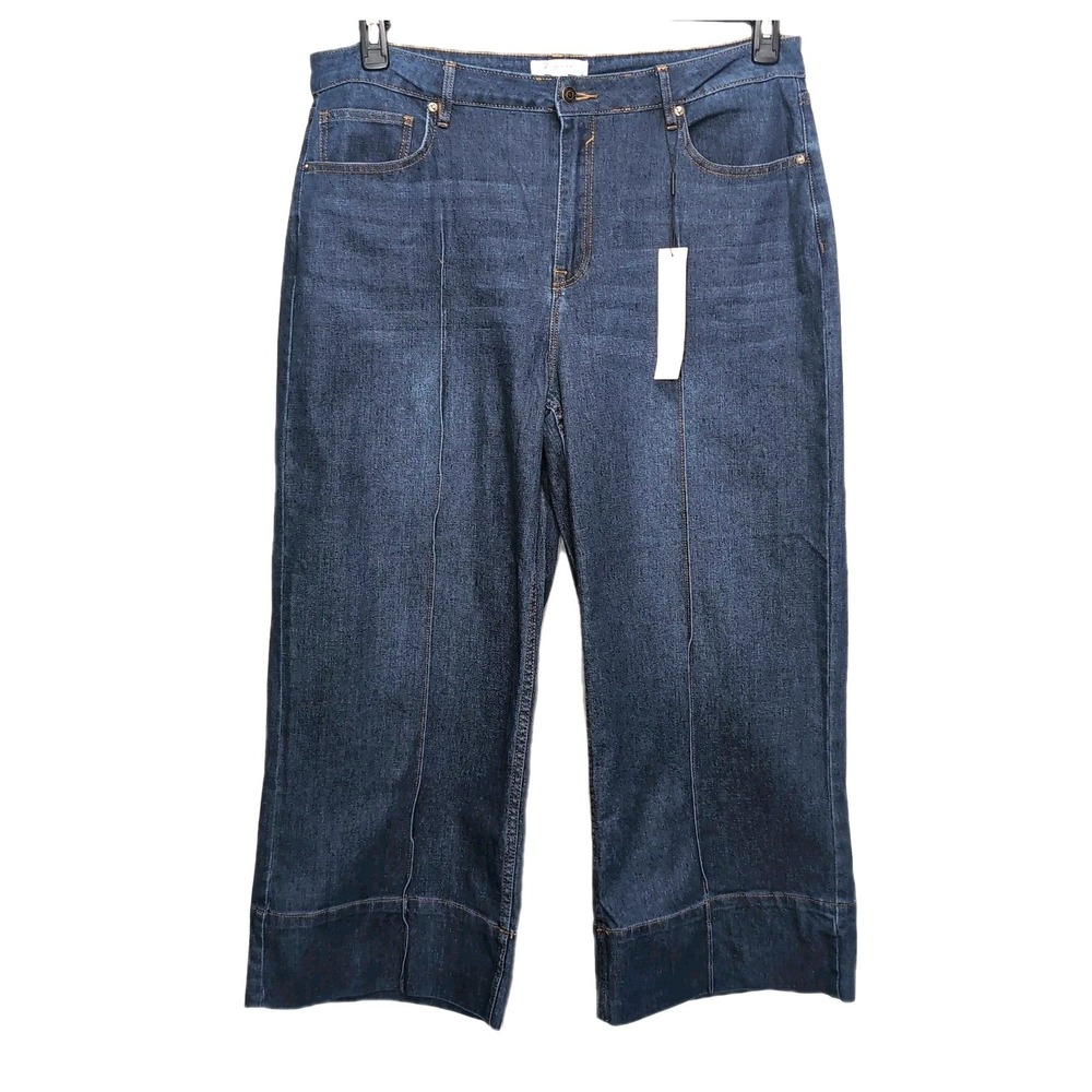 Vigoss Crop Wide Leg Jeans 15/32 Dark Wash Seam Front High Rise Stretch NEW NWT